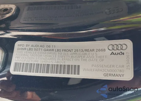 2012 Audi A5 2.0T Premium z USA, uszkodzony, nr VIN WAULFAFH2CN000780